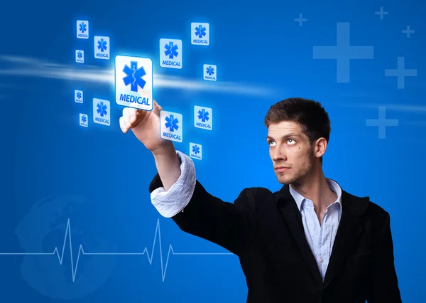 Arzt drückt digitalen Knopf — Stockfoto