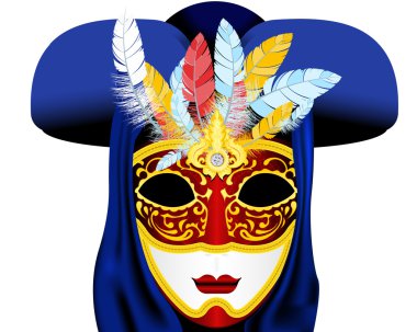 Venetian Carnival Mask for Full face with feather clipart