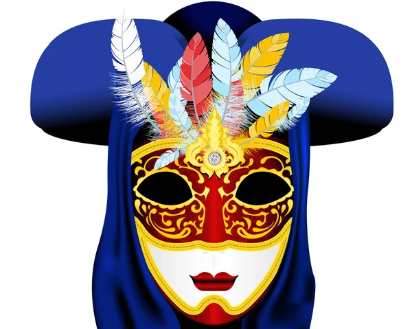 Masque de carnaval vénitien pour plein visage avec plume — Image vectorielle