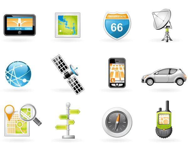 GPS y conjunto de iconos de navegación — Archivo Imágenes Vectoriales