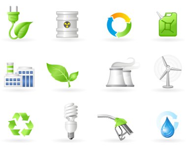 Hava kirliliği ve yeşil enerji Icon set