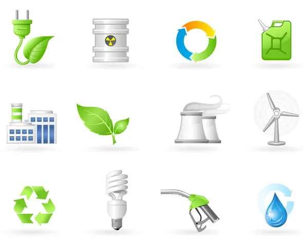Set di icone Inquinamento atmosferico ed energia verde — Vettoriale Stock