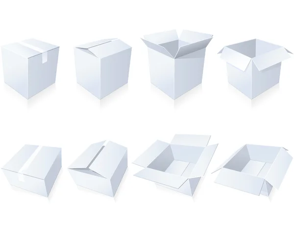 Boîtes Carton Vierges Dans Différentes Positions Styles — Image vectorielle