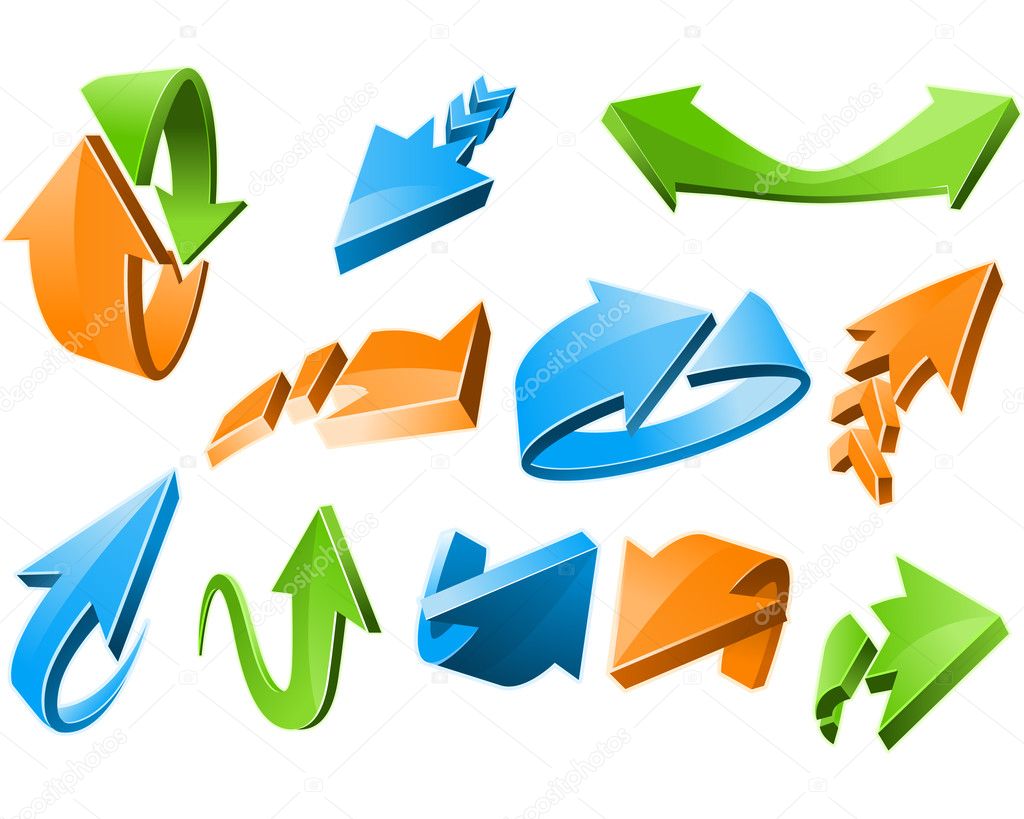 Three-dimensional Arrow Signs Set of different shapes