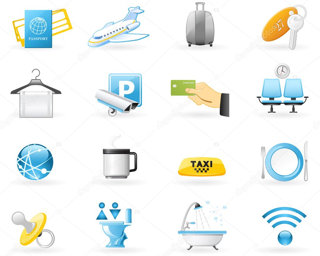 Icon set - airport services for travellers on the white