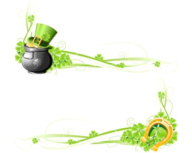 St. Patrick's Day banners with hat, pot and horseshoe clipart