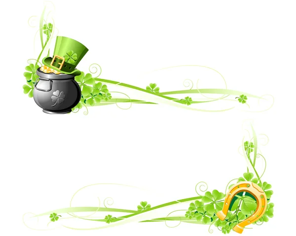 Bannières Saint Patrick Avec Chapeau Pot Fer Cheval — Image vectorielle