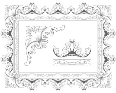 Classic picture frame with outline floral ornament clipart