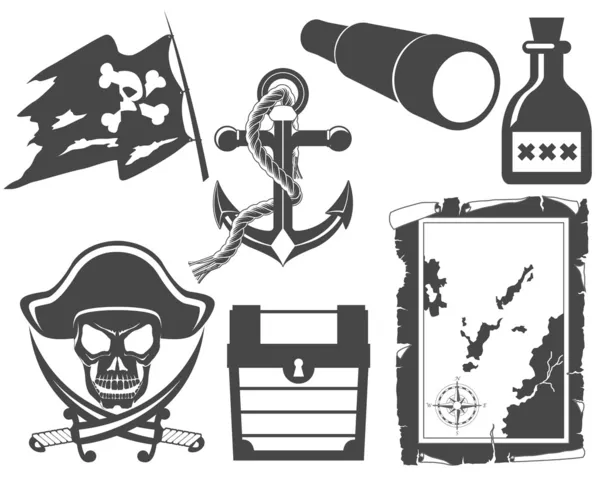 stock vector Pirate black and white icon set