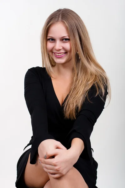 Menina Bonita Vestido Noite Fundo Branco Fechar — Fotografia de Stock