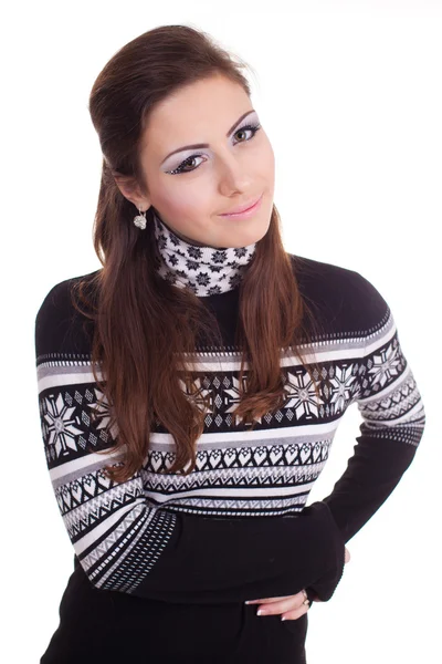 Young happy beautiful woman in sweater — Stock Photo, Image