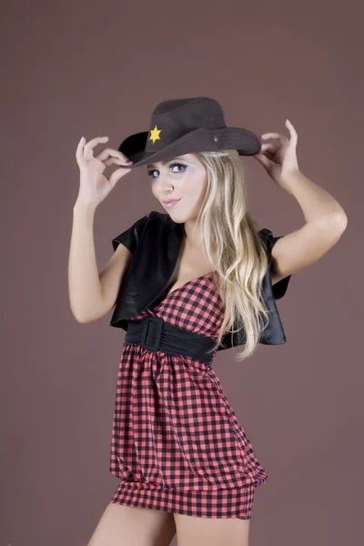 Glamour dziewczyna w kapeluszu, skupić się na oczy — Zdjęcie stockowe