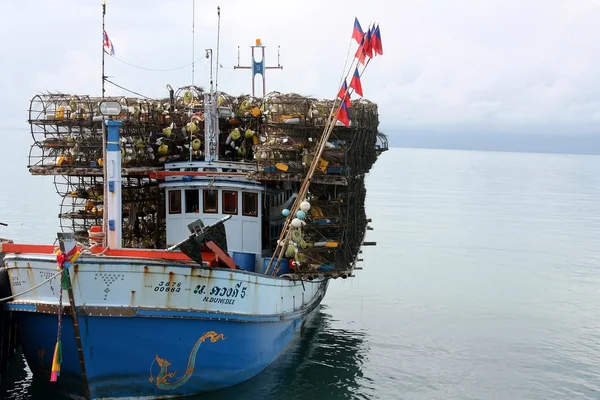 Thai Fisherman Boat Catch Squid — Stock Photo, Image