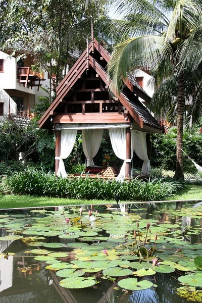Lotus bazén v resortu — Stock fotografie