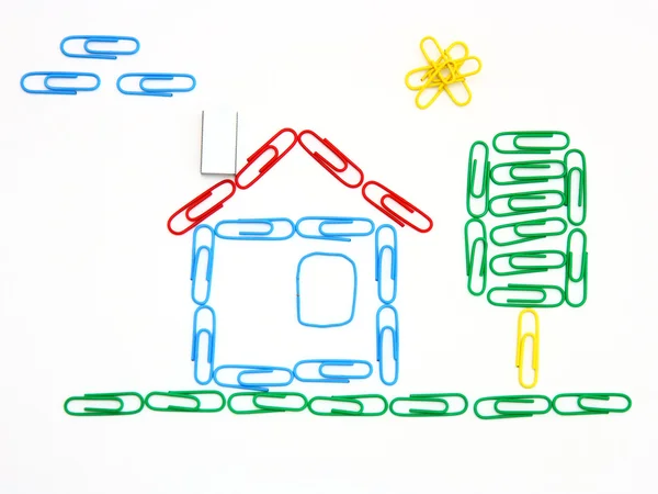 stock image The house and tree from paper clips