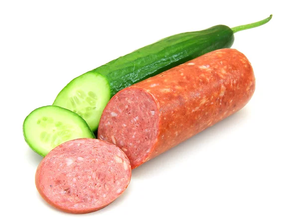 Fresh sausage and cucumber — Stock Photo, Image