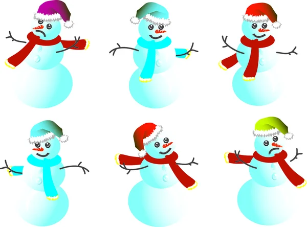 Cappelli pupazzo di neve cartone animato per Santy - vettore — Vettoriale Stock