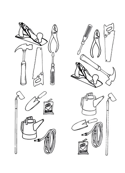 Collection vector of contours of various tools — Stock Vector