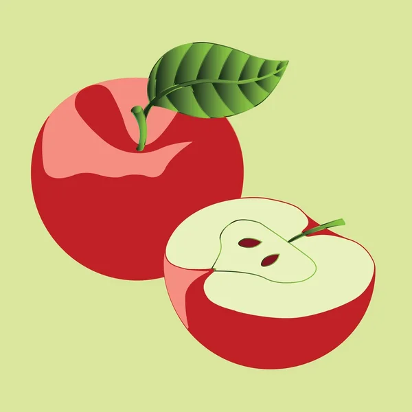 10 EPS Два красных яблок на зеленом фоне — стоковый вектор