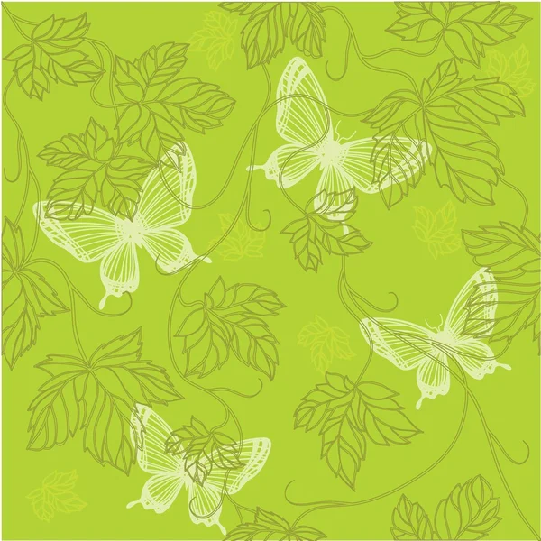 Eps 10 nahtlose Tapete mit floralem Ornament mit Blättern und Schmetterling — Stockvektor