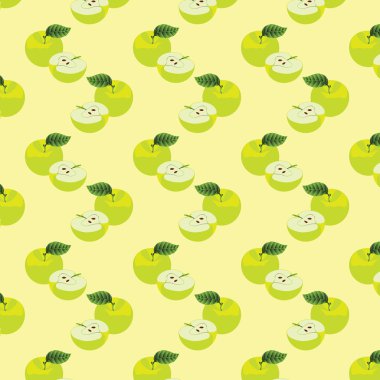 Seamless pattern with apples on the green background. clipart