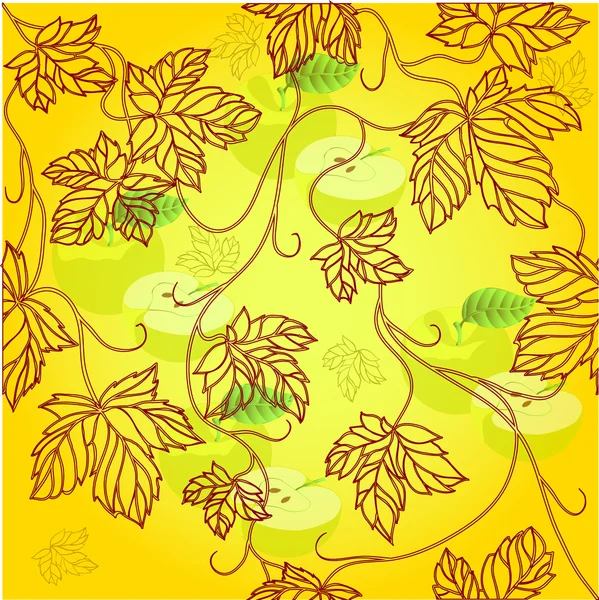 Άνευ ραφής ταπετσαρία με floral στολίδι με φύλλα και μήλο — Φωτογραφία Αρχείου