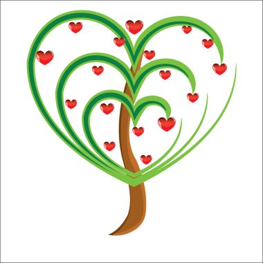  apple tree with red fruits in the form of heart clipart