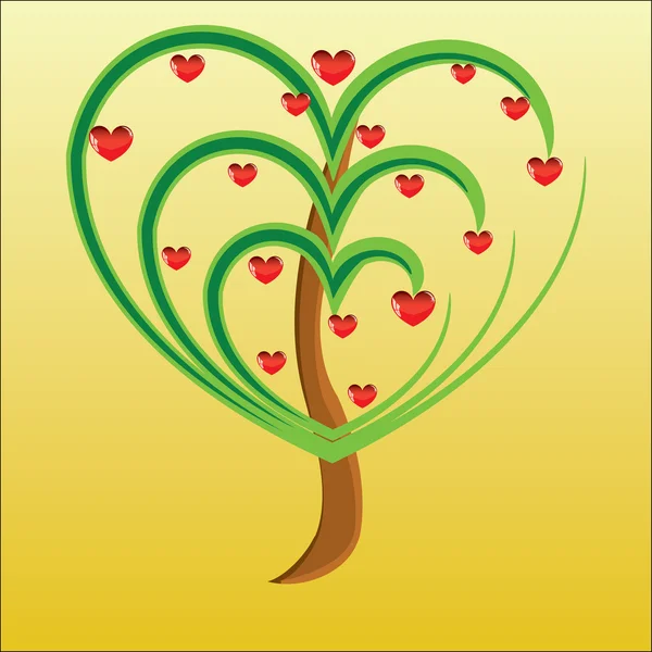 Äppelträd med röda frukter i form av hjärta — Stockfoto