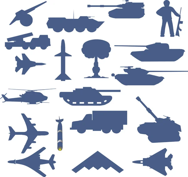 Set of planes of tanks of guns and military technology — Stock Photo, Image