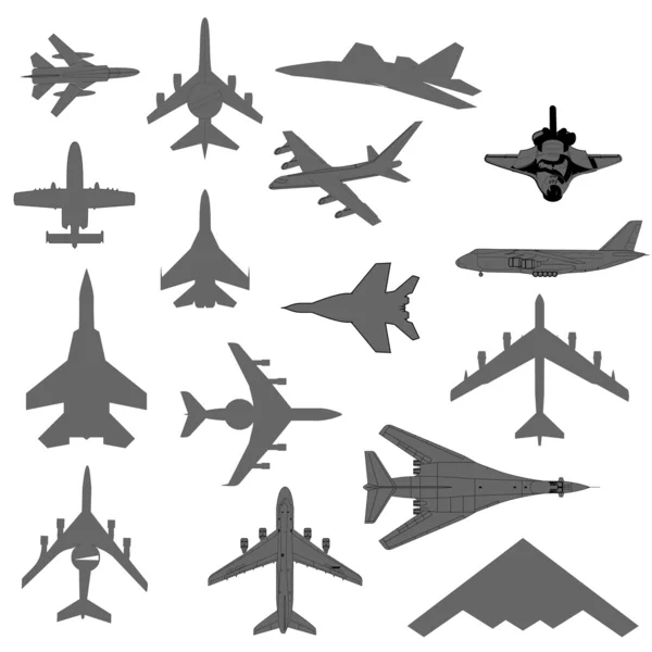 Wojskowych zwalczania zestaw sylwetki samolotu — Zdjęcie stockowe