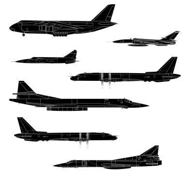 Savaş uçakları. Takım. Tasarımcılar için renkli çizimi