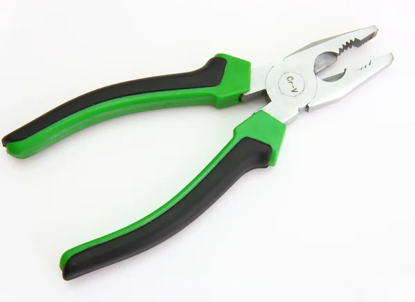 Flat Nose Pliers Green Handles Black Strips White Background — Stock Photo, Image