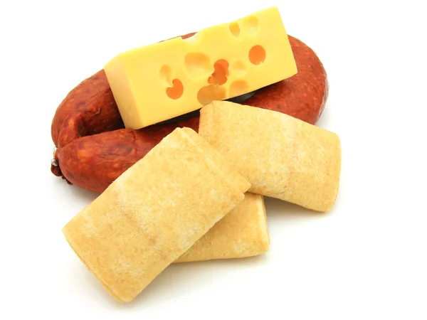 热轧与奶酪和香肠煎饼 — 图库照片