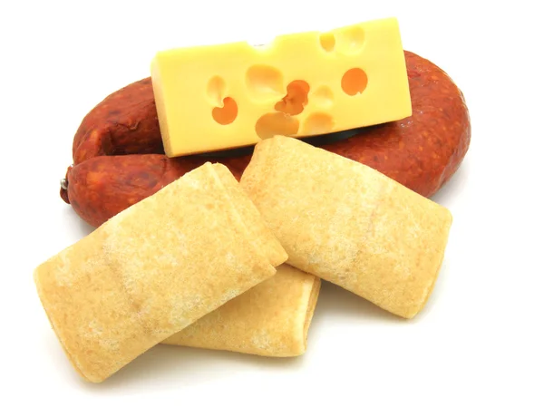 热轧与奶酪和香肠煎饼 — 图库照片