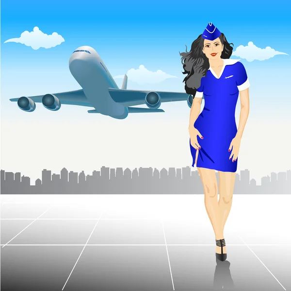 Beautiful Stewardess at the airport — Stock Photo, Image
