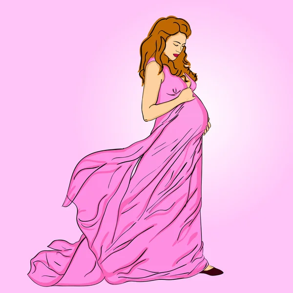 Die schöne Schwangere in einem langen Kleid — Stockfoto