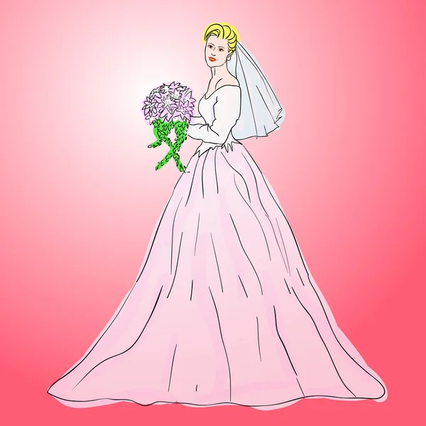 Nevěsta ve svatební šaty bílé s kyticí — Stock fotografie