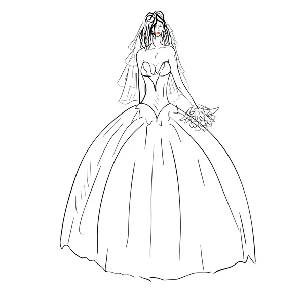 Noiva em vestido de noiva branco com buquê — Fotografia de Stock