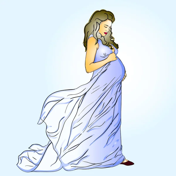 Красивая беременная женщина в длинном платье — стоковое фото