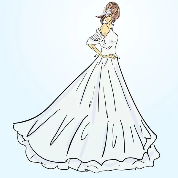 Nevěsta ve svatební šaty bílé s kyticí — Stock fotografie