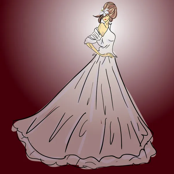 화이트 부케와 웨딩 드레스 신부 — 스톡 사진