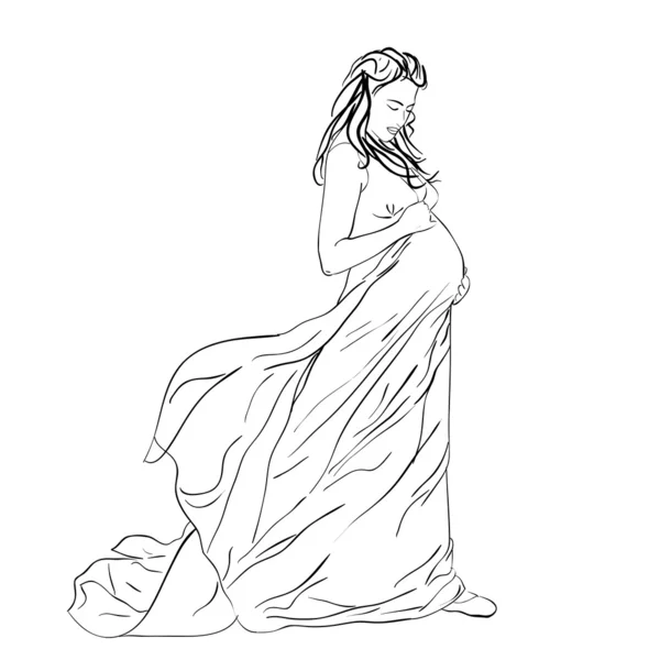 Η όμορφη έγκυος γυναίκα σε ένα μακρύ φόρεμα — Φωτογραφία Αρχείου