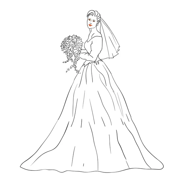 Bruid in trouwjurk wit met boeket — Stockfoto