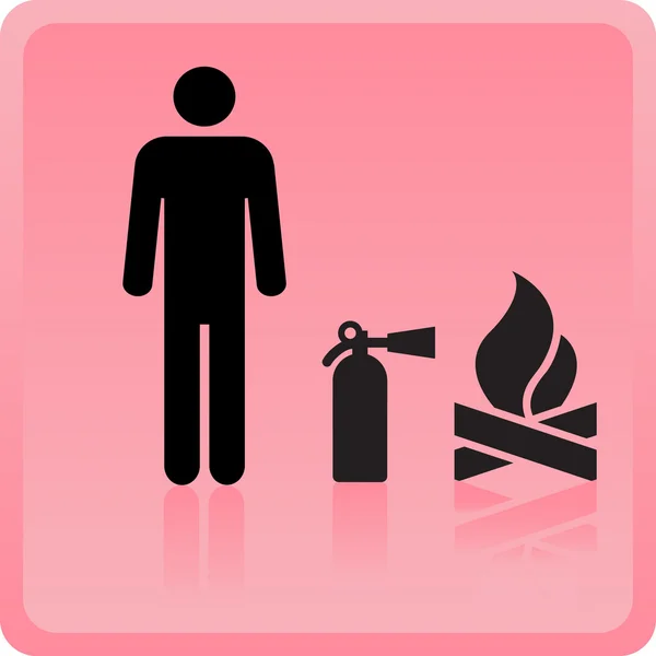Icône de la personne avec l'extincteur près d'un incendie — Photo