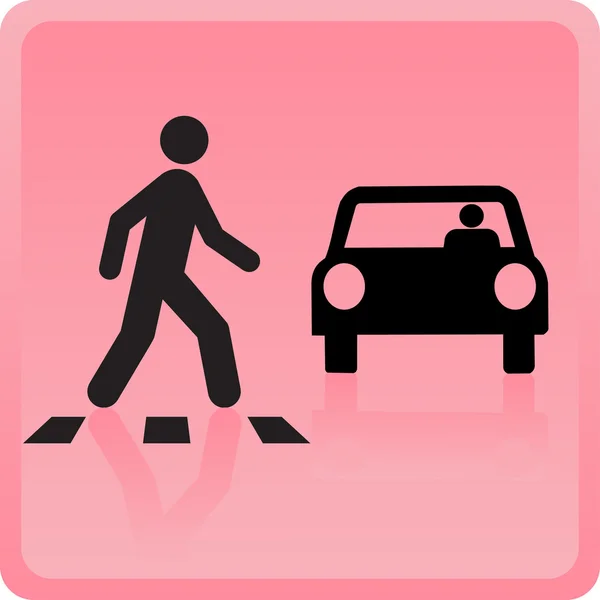 L'icône que la personne traverse la route et la voiture le laisse tomber — Photo