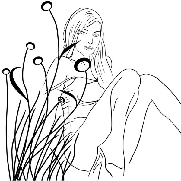 Эпс10 нарисованная вручную девушка на цветочном фоне — стоковое фото