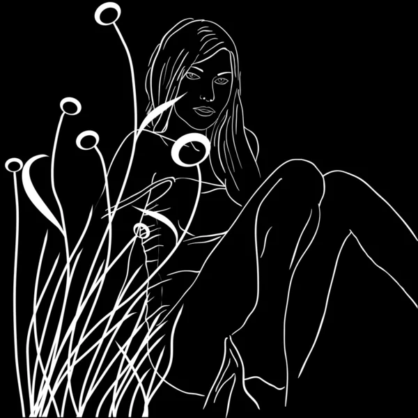 Эпс10 нарисованная вручную девушка на цветочном фоне — стоковое фото