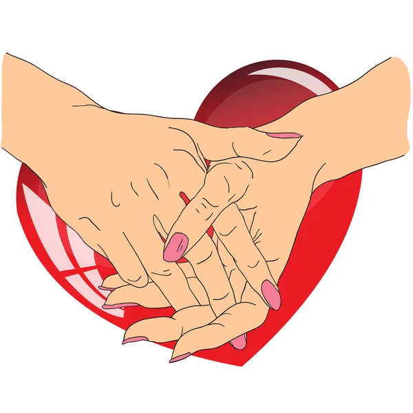 Mãos femininas com coração vermelho — Fotografia de Stock
