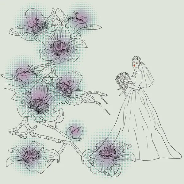 Nevěsty dívky na květinovém pozadí — Stock fotografie
