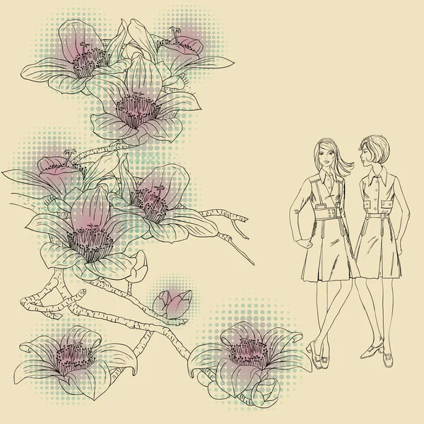Mode Mädchen auf einem floralen Hintergrund — Stockfoto